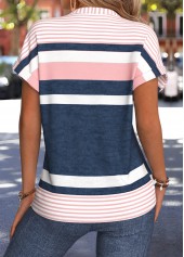 Pink tops,Geometric tops,ROTITA Split Geometric Print Pink Short Sleeve Blouse