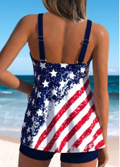 Navy swimwear,Flag swimwear,ROTITA American Flag Navy Patchwork Mid Waisted Tankini Set