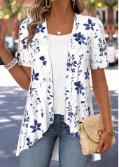 Ensemble deux pièces Rotita à imprimé floral blanc à manches courtes faux twin-set
