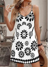 White dresses,Floral dresses,Plants dresses,Vacation dresses,Vacation dresses,ROTITA White Floral Print Tummy Coverage Short V Neck Dress
