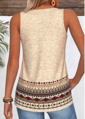 Light Camel tops,Tribal tops,ROTITA Curved Hem Tribal Print Light Camel Sleeveless Tank Top