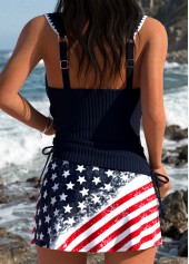 Navy swimwear,Flag swimwear,ROTITA American Flag Navy Wrap Mid Waisted Tankini Set