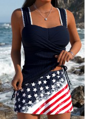 Navy swimwear,Flag swimwear,ROTITA American Flag Navy Wrap Mid Waisted Tankini Set