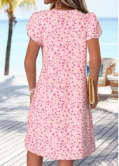 Light Pink dresses,Ditsy Floral dresses,Vacation dresses,Vacation dresses,ROTITA Light Pink Ditsy Floral Print Tuck Stitch Short Dress