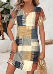 Multi Color dresses,Geometric dresses,Vacation dresses,Vacation dresses,ROTITA Multi Color Geometric Print Tummy Coverage Short Dress