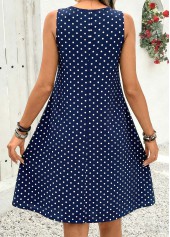 Navy dresses,Dot dresses,Casual dresses,ROTITA Navy Polka Dot Pleated A Line Scoop Neck Dress