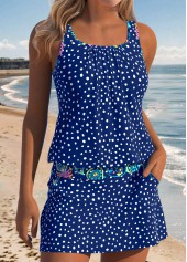 Blue swimwear,Dot swimwear,ROTITA Blue Two-piece Polka Dot Mid Waisted Tankini Set
