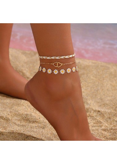 Golden jewelry,Floral jewelry,Heart jewelry,Plants jewelry,Heart Golden Daisy Flower Alloy Anklets
