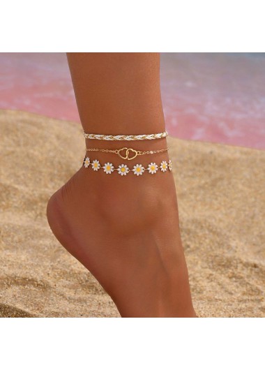 Golden jewelry,Floral jewelry,Heart jewelry,Plants jewelry,Heart Golden Daisy Flower Alloy Anklets