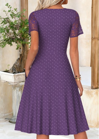 Purple dresses,Plain Color dresses,Everyday dresses,Casual dresses,ROTITA Purple Surplice V Neck Short Sleeve Dress