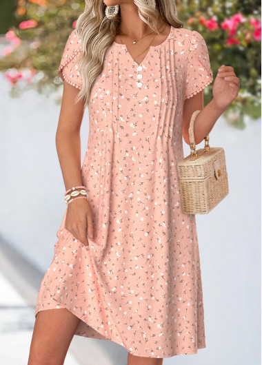 Dusty Pink dresses,Ditsy Floral dresses,Everyday dresses,Casual dresses,ROTITA Dusty Pink Ditsy Floral Print Tuck Stitch Dress