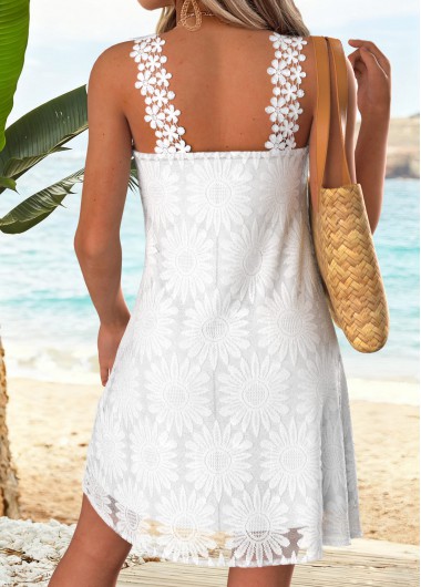 White dresses,Plain Color dresses,Vacation dresses,Vacation dresses,ROTITA White Tummy Coverage Short Round Neck Strappy Dress