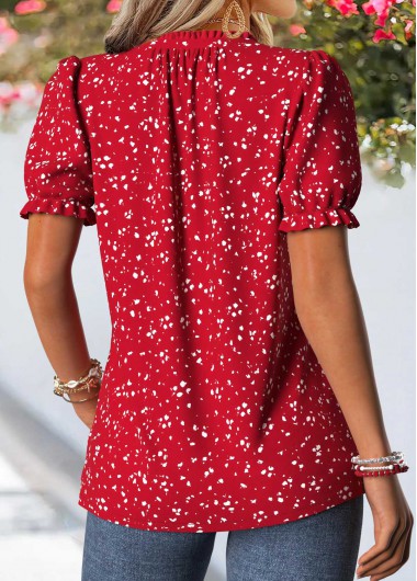 Red plus size,Geometric plus size,ROTITA Plus Size Frill Red Geometric Print T Shirt