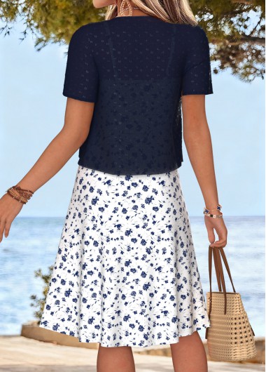 White dresses,Ditsy Floral dresses,Everyday dresses,Casual dresses,ROTITA White Ditsy Floral Print Tummy Coverage Dress and Cardigan