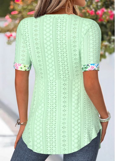 Green tops,Ditsy Floral tops,ROTITA Ditsy Floral Print Green Fake Two Piece Twinset