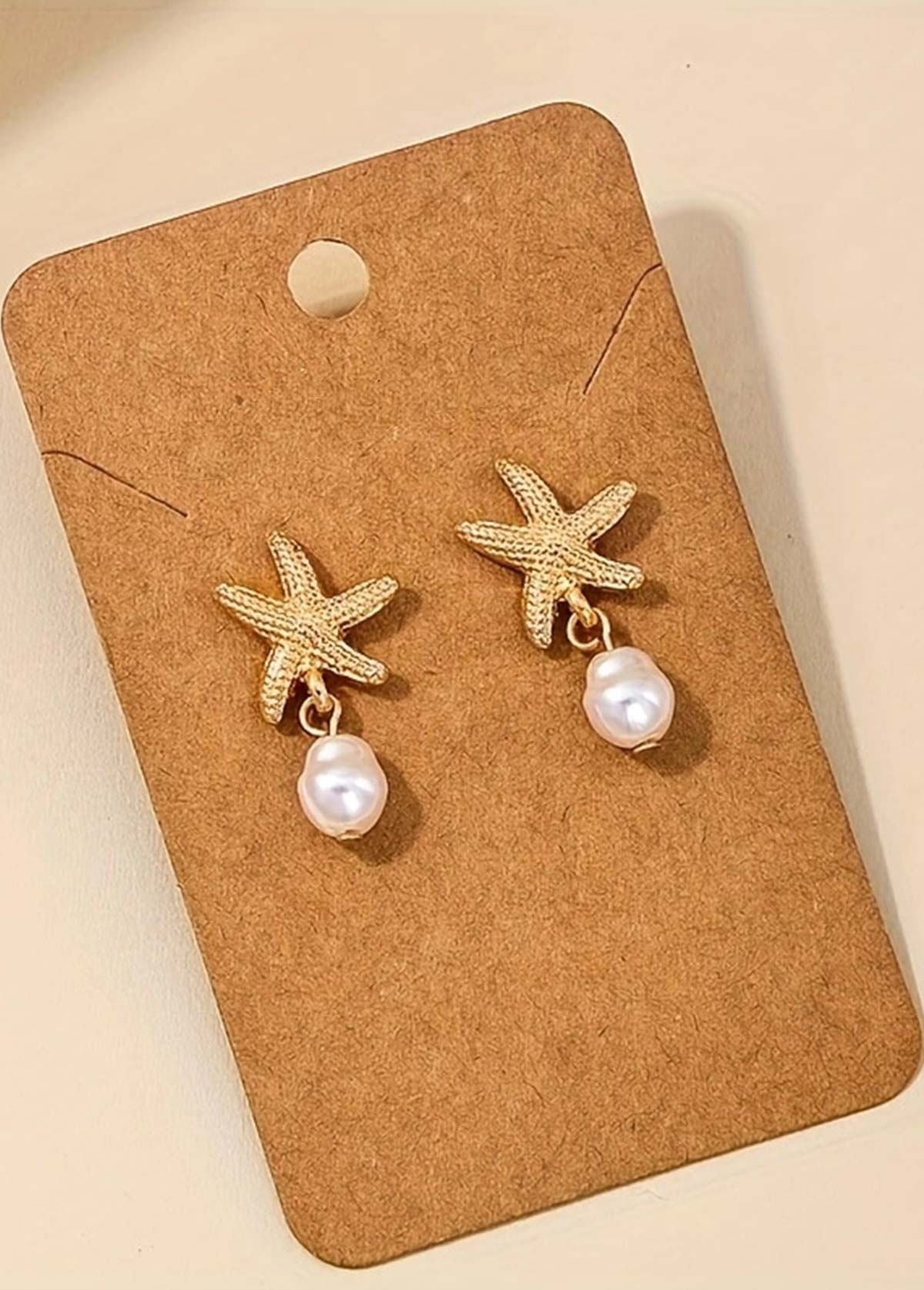 Golden jewelry,Animal Print jewelry,Golden Alloy Pearl Design Starfish Earrings