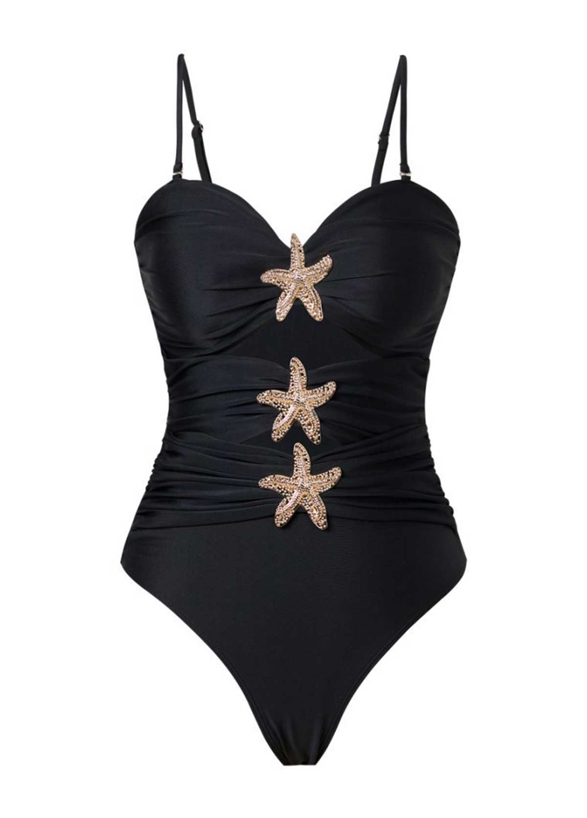 Black swimwear,Plain Color swimwear,Black Wrap Ruched One Piece Swimwear