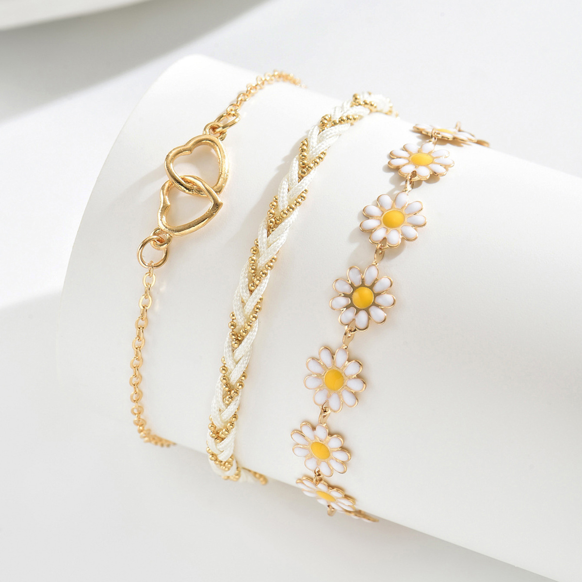 Golden jewelry,Floral jewelry,Heart jewelry,Plants jewelry,Heart Golden Daisy Flower Alloy Anklets