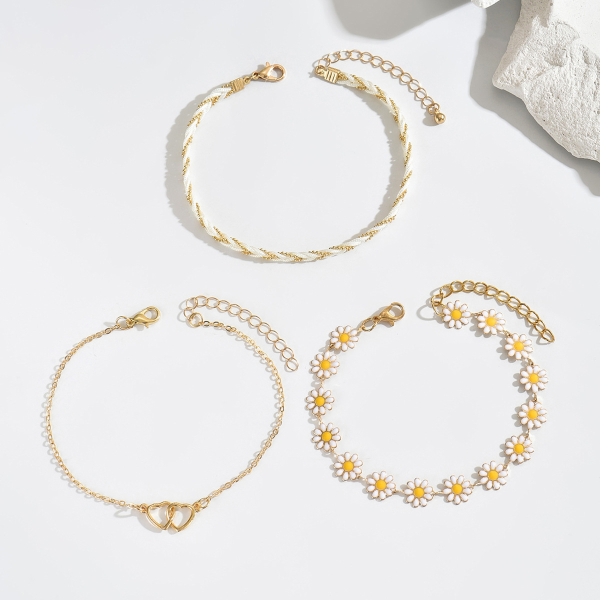 Golden jewelry,Floral jewelry,Heart jewelry,Plants jewelry,Heart Golden Daisy Flower Alloy Anklets