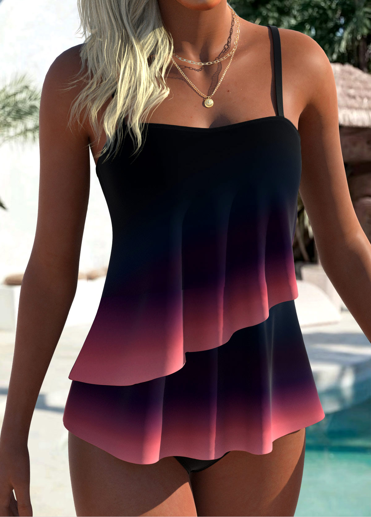 haut de tankini ombré superposé multicolore Rotita-Pas de fond
