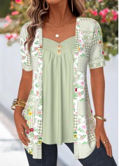 rotita imprimé floral vert sauge faux twinset deux pièces