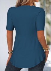 Peacock Blue tops,Floral tops,Plants tops,ROTITA Lace Floral Print Peacock Blue Fake Two Piece Twinset