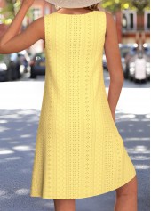 Yellow dresses,Plain Color dresses,Everyday dresses,Casual dresses,ROTITA Jacquard White A Line Round Neck Sleeveless Dress