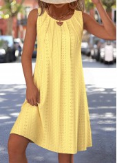 Yellow dresses,Plain Color dresses,Everyday dresses,Casual dresses,ROTITA Jacquard White A Line Round Neck Sleeveless Dress