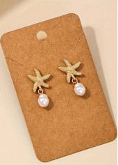 Golden jewelry,Animal Print jewelry,Golden Alloy Pearl Design Starfish Earrings