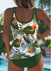 Green swimwear,Plants swimwear,ROTITA Green Plants Print Mid Waisted Tankini Set