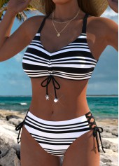Black swimwear,Striped swimwear,Geometric swimwear,ROTITA Mid Waisted Reversible Striped Black Bikini Set