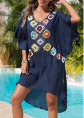 Navy swimwear,Contrast Color swimwear,Weave/braid V Neck Navy Cover Up