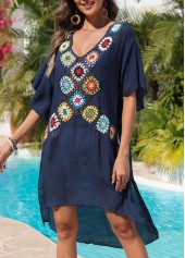 Navy swimwear,Contrast Color swimwear,Weave/braid V Neck Navy Cover Up