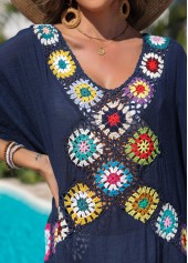 Navy swimwear,Contrast Color swimwear,Weave/braid V Neck Navy Cover Up
