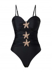 Black swimwear,Plain Color swimwear,Black Wrap Ruched One Piece Swimwear