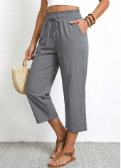 pantalon gris à jambes droites et taille haute élastique