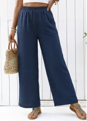 Marineblaue Hose mit geradem Bein und elastischem Bund hochgeschnitten