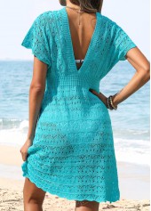 Blue swimwear,Plain Color swimwear,Tummy Coverage Blue V Neck Cover Up