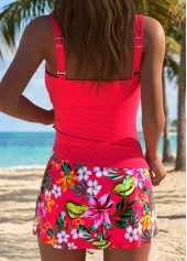 Coral swimwear,Floral swimwear,Plants swimwear,ROTITA Coral Tummy Coverage Floral Print Mid Waisted Tankini Set