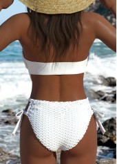 White swimwear,Plain Color swimwear,ROTITA White Lace Up Tassel Bikini Set