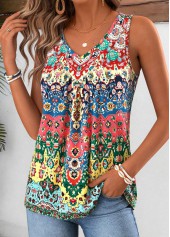 Multi Color tops,Tribal tops,ROTITA Patchwork Tribal Print Multi Color V Neck Tank Top