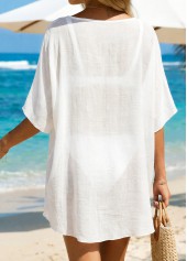 White swimwear,Plain Color swimwear,Ditsy Floral swimwear,Cut Out White V Neck Cover Up