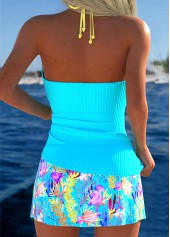 Cyan swimwear,Animal Print swimwear,ROTITA Cyan Marine Life Print Mid Waisted Tankini Set