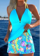 Cyan swimwear,Animal Print swimwear,ROTITA Cyan Marine Life Print Mid Waisted Tankini Set