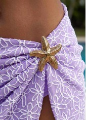 Purple swimwear,Floral swimwear,Plants swimwear,ROTITA Purple Three-piece Floral Print Mid Waisted Bikini Set