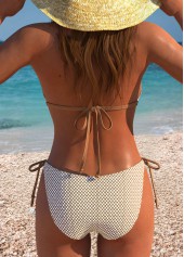 Light Coffee swimwear,Plaid swimwear,Geometric swimwear,ROTITA Light Coffee Three-piece Plaid Mid Waisted Bikini Set
