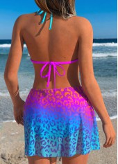 Cyan swimwear,Leopard swimwear,Animal Print swimwear,ROTITA Cyan Three-piece Leopard Low Waisted Bikini Set