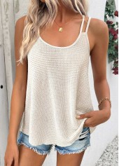 Beige tops,Plain Color tops,ROTITA Tummy Coverage Beige Scoop Neck Strappy Camisole Top