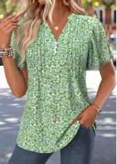Light Green tops,Ditsy Floral tops,ROTITA Lace Trim Ditsy Floral Print Light Green T Shirt