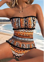 Rotita orangefarbenes Tankini-Set mit Patchwork- und Tribal-Print mittelhoch geschnitten